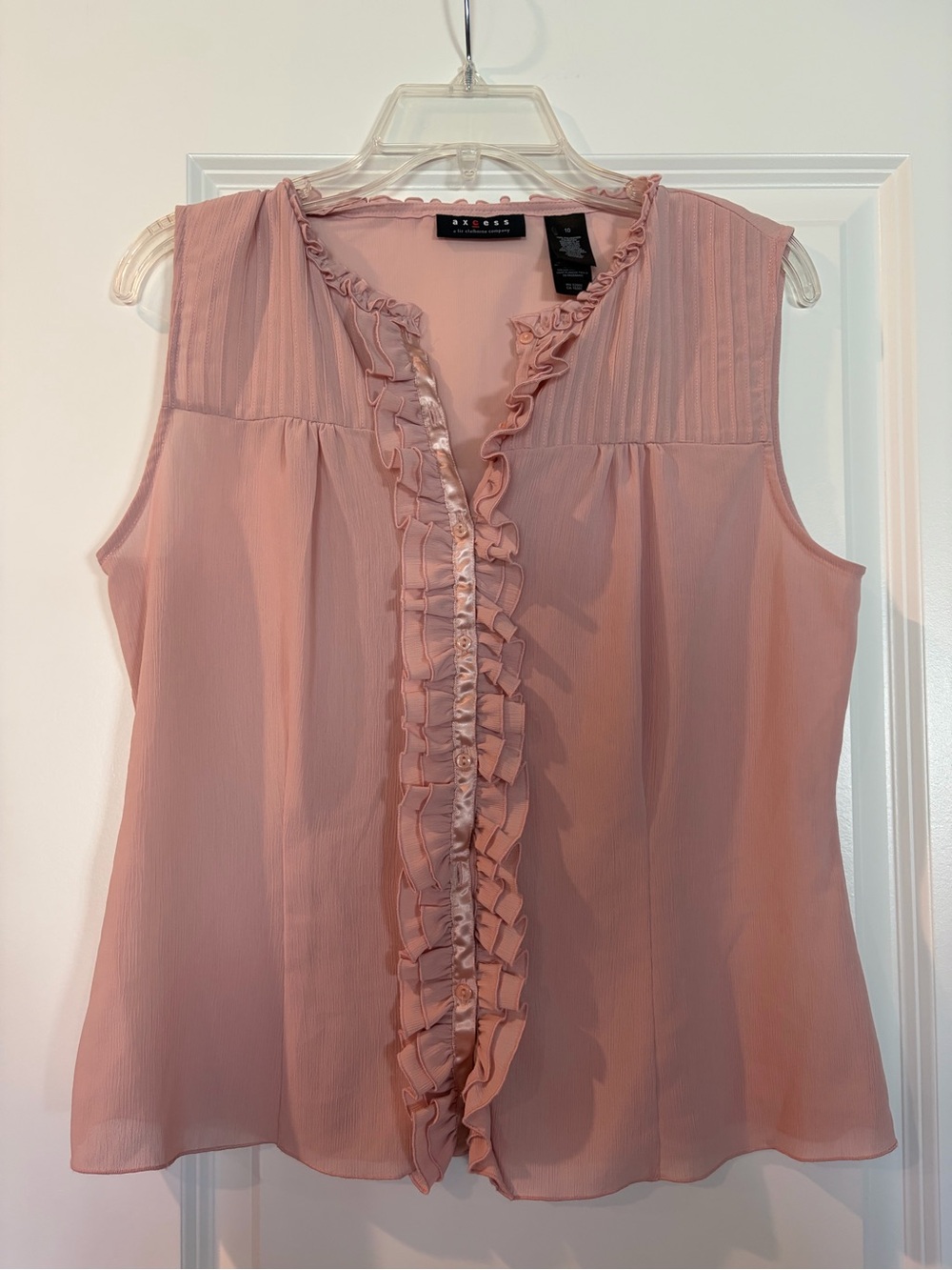 Axcess Pink Sleeveless Ruffle Blouse – Size 10 - Dusty pink